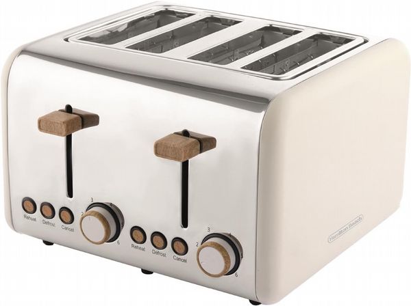 Hamilton Beach Scandi 4 Slice Toaster Matte Cream with Wood Effect Open Box