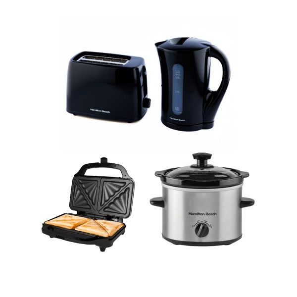 Hamilton Beach Essential Kettle, 2 Slot Toaster, Deep Fill Sand wich Toaster and 1.8L Slow Cooker - Silver