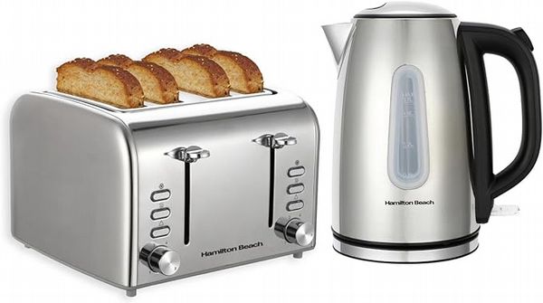 Hamilton Beach Rise Kettle and 4 Slice Toaster Bundle Polish