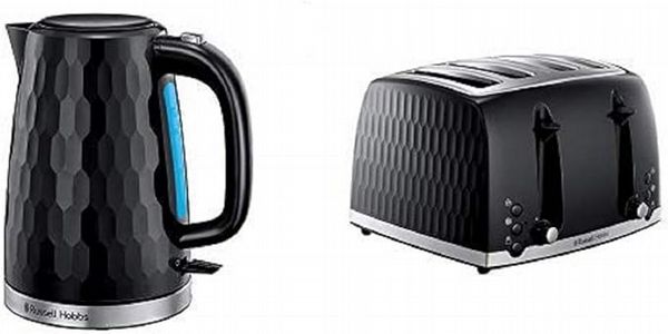 Russell Hobbs Honeycomb Breakfast Bundle Black - Kettle and 4 Slice
