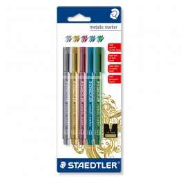 Staedtler: 5 Assorted Metallic Markers: Gold, Silver, Blue, Green and Rose