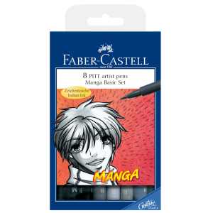 Faber Castell: Pitt Artists Brush Pen Manga Wallet: Set of 8